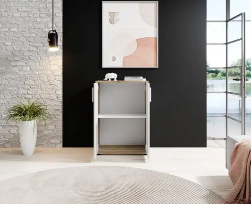 Kommode - B ca. 60 cm, Eiche Evoke Nachbildung, Weiß