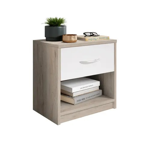 Nachtkommode - Eiche Dekor, Weiß