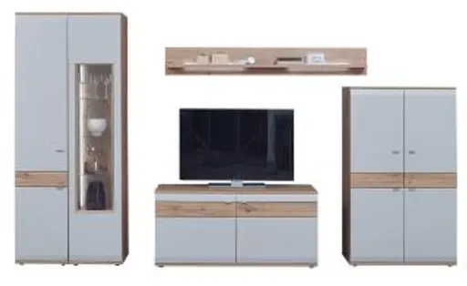 Wohnwand - mit Beleuchtung, Hellgrau