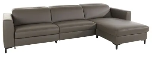 Ecksofa Rafaela - 3-Sitzer mit Longchair rechts, Leder, Grau