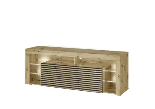 TV-Lowboard - mit Beleuchtung, B ca. 179 cm, Artisan Eiche Nachbildung, Schwarz