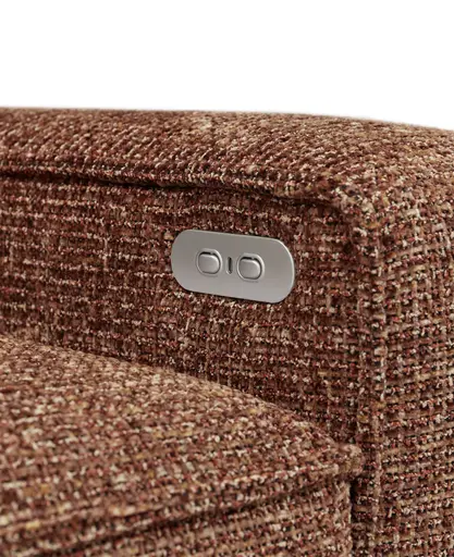 Ecksofa - Longchair links mit 2-Sitzer, Sitzvorzug motorisch, Stoff, Rotbraun