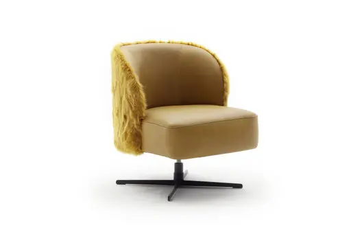 Sessel Cuneo - drehbar, Leder Kurkuma, Stoff, Gold