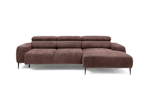 Ecksofa - 2-Sitzer mit Longchair rechts, Sitzvorzug motorisch, Kopfteil verstellbar, Stoff, Rotbusch