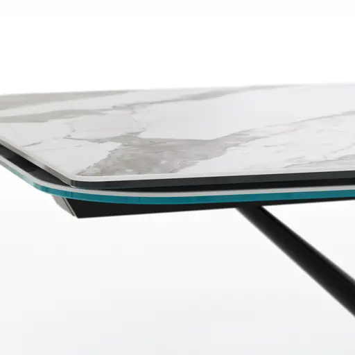 Esstisch Savona - LB ca. 200x100 cm, ausziehbar, Keramik, Weiß, Bootsform