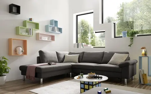 Ecksofa COOL - Ecke links mit 2,5-Sitzer, Querschläfer, Stoff, Mocca