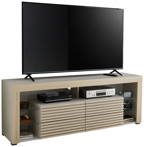 TV-Lowboard - mit Beleuchtung, B ca. 179 cm, Kaschmir, Riva Eiche Nachbildung