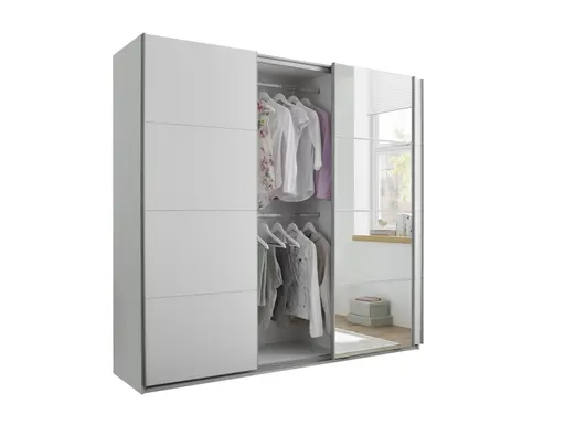 Schwebetürenschrank- B ca. 215 cm, Weiß, Spiegel