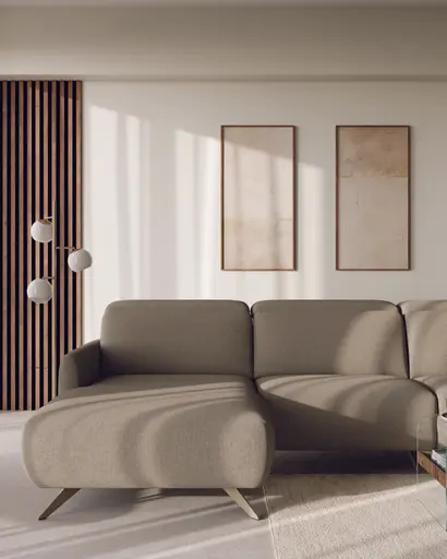 Ecksofa Arona - Longchair mit 2-Sitzer rechts inkl. 3x Kopfteil verstellbar, Stoff, Grau