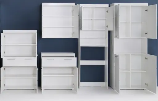 Highboard- B ca. 73 cm, Weiß, Weiß Hochglanz