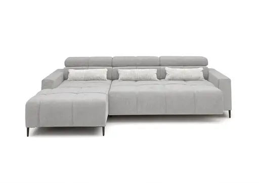 Ecksofa - Longchair links mit 2-Sizer, Sitztiefe verstellbar motorisch/Kopfteil verstellbar, Stoff, Silbergrau