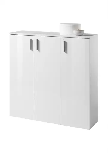 Schuhschrank - B ca. 120 cm, Weiß, Weiß Hochglanz