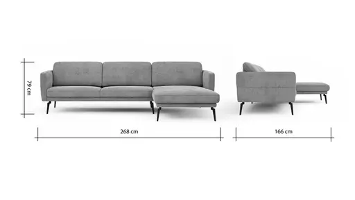 Ecksofa Estrela - 2,5-Sitzer mit Longchair rechts inkl. Rücken-/Armlehne verstellbar, Stoff, Grau