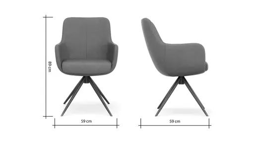 Armlehnstuhl Mis - Leder, Dunkelgrau, Gestell, Anthrazit