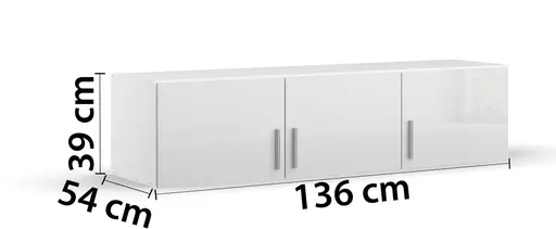 Schrankaufsatz- B ca. 136 cm, Weiß, Weiß Hochglanz
