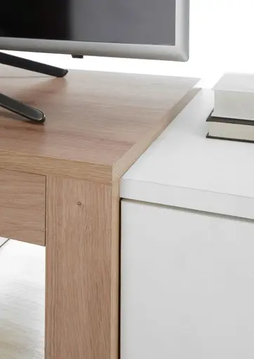 Lowboard - mit Beleuchtung, B ca. 150 cm, Weiß, Artisan Eiche Nachbildung