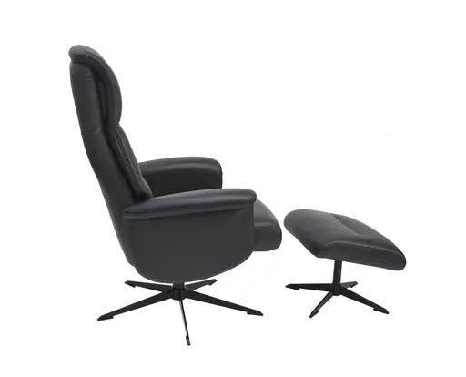 TV-Sessel MENNIS mit Hocker - drehbar, Relaxfunktion, Kopfteilverstellung, Leder, Schwarz