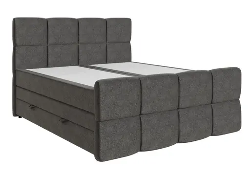 Boxspringbett SANDRIN R- Liegefläche ca. 140x200 cm, Stoff, Grau, inkl. Stauraum und Fußteil
