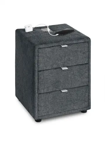 Nachttisch- Inkl. Ladeport, Stoff, Anthrazit