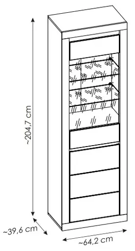Vitrine - mit Beleuchtung, B ca. 64 cm, Kaschmir, Stone Eiche Nachbildung