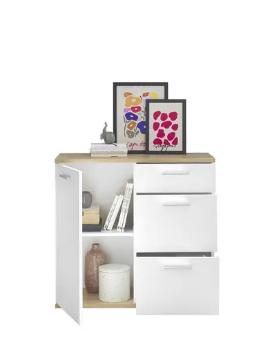 Kommode - B ca. 95 cm, Weiß, Artisan Eiche Nachbildung