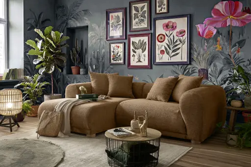 Ecksofa - Longchair links mit 2-Sitzer, Stoff, Amber