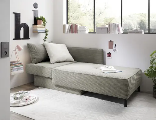 Recamiere JADYN - inkl. Schlaffunktion mit Bettkasten, Stoff, Taupe