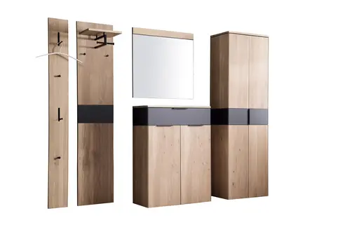 Garderobe - mit Beleuchtung, Wildeiche massiv, Absetzung Anthrazit