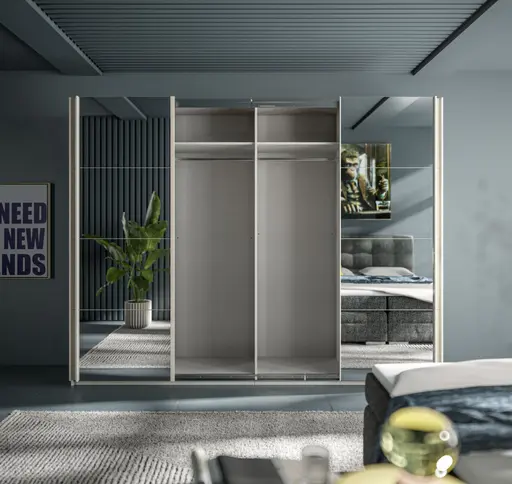 Schwebetürenschrank RIKK- B ca. 271 cm, Champagner, Spiegel