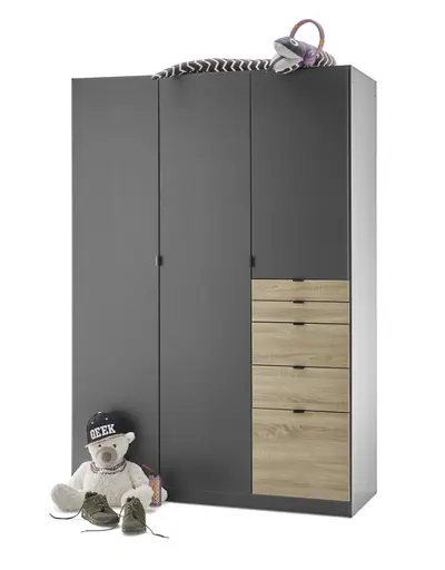 Drehtürenschrank ROVANO- B ca. 136 cm, Dunkelgrau, Eiche Dekor