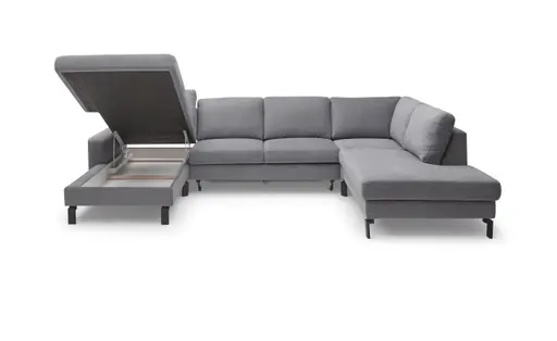 Wohnlandschaft CALM - Longchair links, 2-Sitzer, inkl. Schlaffunktion, Ecke rechts, Microfaser, Hellblau