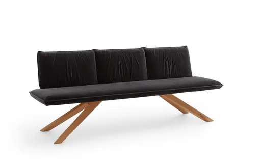 Bank Mileto - BT ca. 200x60 cm, Velour, Dunkelgrau, Eiche massiv, mit Rückenlehne