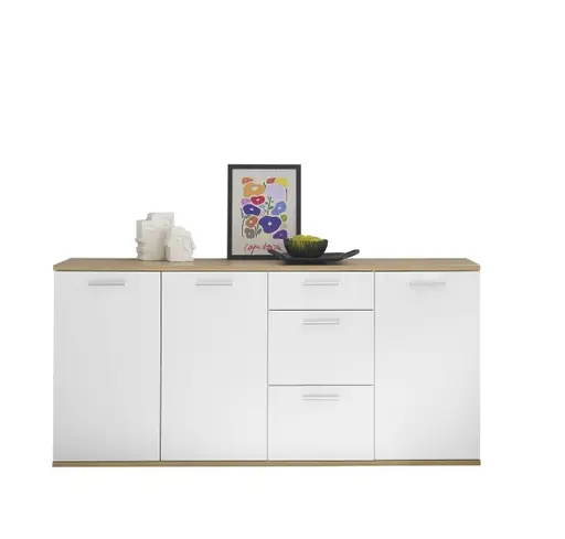 Kommode - B ca. 180 cm, Weiß, Artisan Eiche Nachbildung