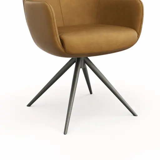 Armlehnstuhl Mis - Leder, Kurkuma, Drehbar, Gestell, Anthrazit