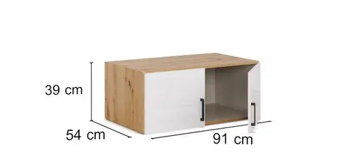 Aufsatzschrank RHONDA- B ca. 91 cm, Eiche Dekor, Weiß, Hochglanz