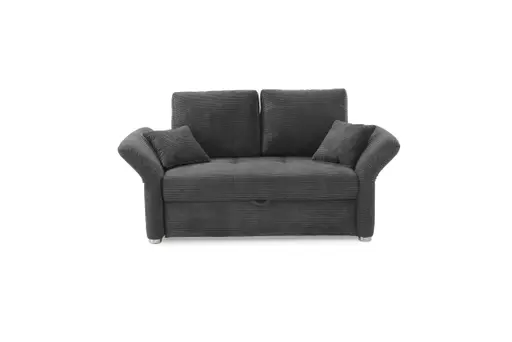 Sofa JORDEN - 1,5-Sitzer inkl. Schlaffunktion mit Bettkasten, verstellbare Armlehnen, Cord, Grau