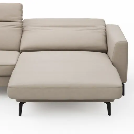 Ecksofa Rafaela 2.0 - 2,5-Sitzer mit Longchair rechts inkl. Sitzvorzug, Kopteilverstellung motorisch und Relaxfunktion motorisch im Longchair, Leder, Champagner