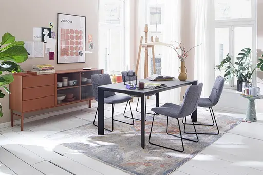 Stuhl Pelle - Stoff, Safirblau, Kufe, Schwarz