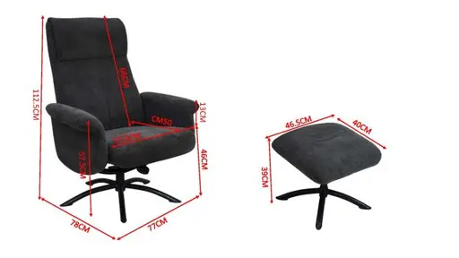 TV-Sessel MORTON mit Hocker - drehbar, Stoff, Grau