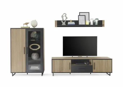 TV-Board- Eiche Dekor, Schwarz