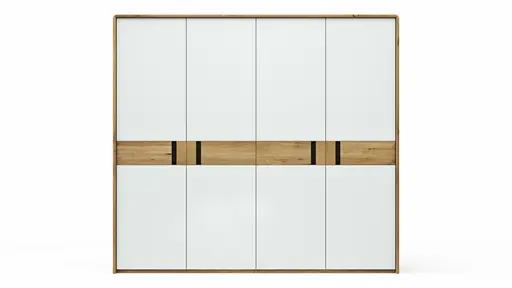 Drehtürenschrank New Jersey - inkl. Passepartout, B. ca. 239 cm, Weißglas matt, mit Bauchbinde
