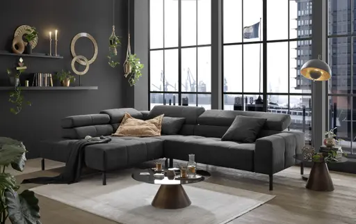 Ecksofa COLLEEN 2.0 - Ecke links mit 2-Sitzer, Kopfteil verstellbar, Feincord, Anthrazit