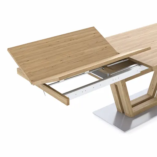 Esstisch Faro Plus - LB ca. 180x90 cm, Tisch verlängerbar (Klappeinlage einseitig), Wildeiche massiv, Bianco