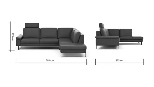 Ecksofa Enna - 3-Sitzer mit Ecke rechts, Leder Mocca
