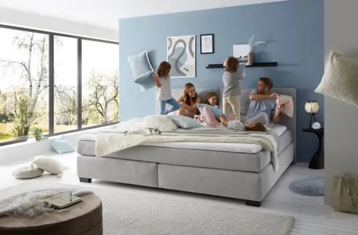 Boxspringbett JILA- Ligefläche ca. 240x200 cm, Stoff, Hellgrau