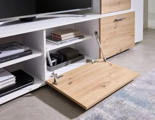 Wohnwand- Weiß, Eiche Dekor