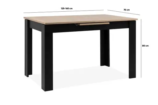 Esstisch - ausziehbar, LB ca. 125x80 cm, Artisan Eiche Nachbildung, Schwarz