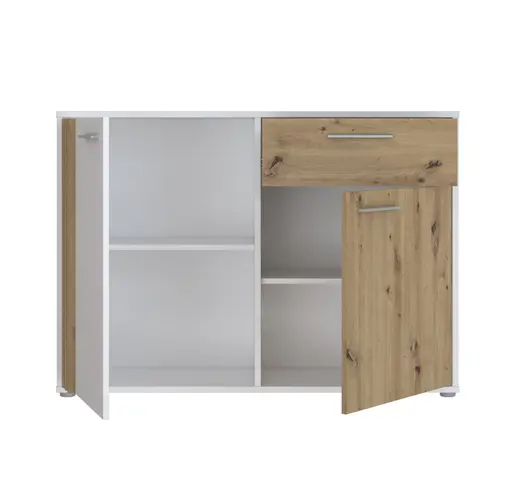 Kommode FLORISS- Weiß, Eiche Dekor