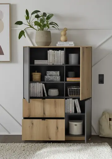 Highboard- Anthrazit, Eiche Dekor