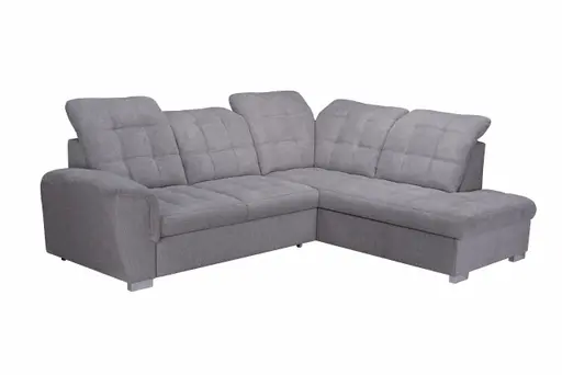 Ecksofa - 2-Sitzer, Ecke rechts inkl. Schlaffunktion und Bettkasten, verstellbare Kopfstützen, Stoff, Grau